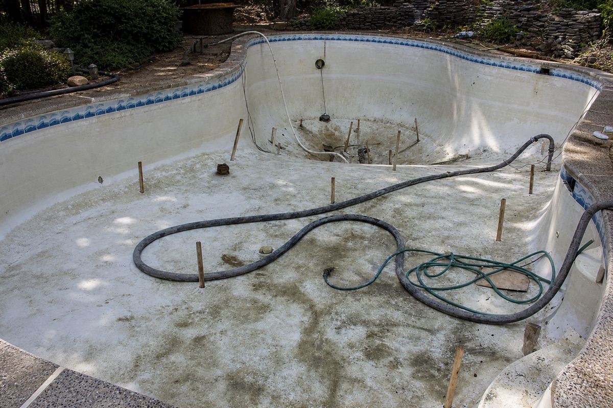 Drained pool during a remodel, the moment when retrofit cover options are widest.